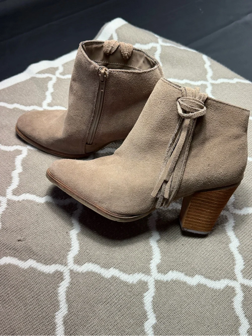 Dolce Vita Taupe Suede Fringe Ankle Booties